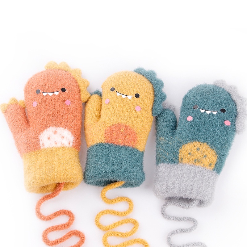 ถุงมือ ผ้ากํามะหยี่ขนนิ่ม ลายการ์ตูนไดโนเสาร์น่ารัก ให้ความอบอุ่น แฟชั่นฤดูหนาว สําหรับเด็กผู้ชาย และเด็กผู้หญิง