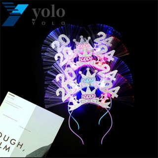 Yolo ที่คาดผม ลายตัวอักษร Happy New Year ปีใหม่ 2024 เรืองแสง LED สําหรับผู้ชาย