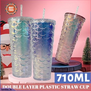 【ready Stock】710ml Starbucks New Gradient Fish Scale Cup Goddess Straw Cup Reusable Double Layer Coffee Tumbler (twinkle.th)