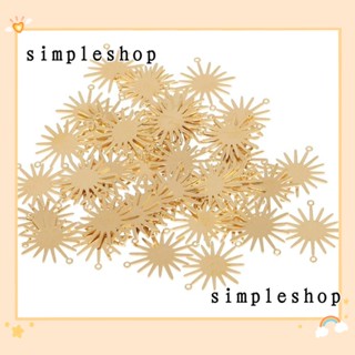 Simple จี้สร้อยข้อมือทองเหลือง ชุบแพลทินัม รูปดวงอาทิตย์ 2 รู 50 ชิ้น