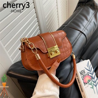 Cherry3 กระเป๋าถือ กระเป๋าสะพายไหล่ หนัง PU สีพื้น สําหรับผู้หญิง