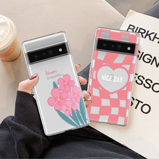 เคสโทรศัพท์มือถือแบบนิ่ม TPU ใส กันกระแทก ลายดอกไม้ หัวใจ สีชมพู สําหรับ Google Pixel 8 Pro 7 6 5a 4A 5G 3a 3 2 XL