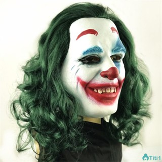 หน้ากากตัวตลกฮาโลวีน Jack Clown Mask Terror Theme Dance Mask Joker Latex Makeup Green Hair Props TH1