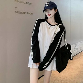 Suxi เสื้อยืดแขนยาว คอกลม ทรงหลวม กันแดด สไตล์สปอร์ต แฟชั่นฤดูใบไม้ร่วง สําหรับผู้หญิง