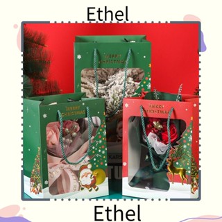 Ethel1 ถุงของขวัญคริสต์มาส ลายซานตาคลอส กวาง พร้อมหูหิ้ว สําหรับใส่ขนม คุ้กกี้ ตกแต่งงานแต่งงาน ปาร์ตี้คริสต์มาส 10 ชิ้น