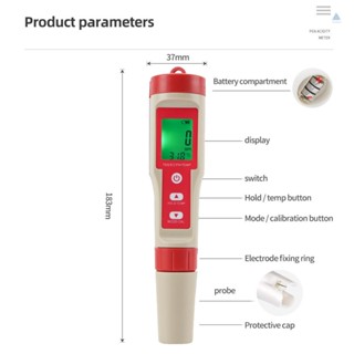 Tmt PEZ9908 เครื่องทดสอบคุณภาพน้ํา แบบพกพา 4 In 1 PH ละลายของแข็งทั้งหมด EC เครื่องตรวจจับอุณหภูมิ ปากกาทดสอบอเนกประสงค์ หน้าจอแบ็คไลท์ ℃/℉ การแปลงหน่วย