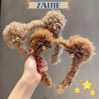 Zaijie24 ที่คาดผม ผ้ากํามะหยี่ขนนิ่ม เด็กผู้หญิง ผ้าโพกศีรษะ ฤดูใบไม้ร่วง ฤดูหนาว กระดิ่ง