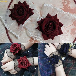 Han สายรัดข้อมือ ลูกไม้ ลายดอกกุหลาบ สไตล์โกธิค เครื่องประดับ สําหรับผู้หญิง แต่งคอสเพลย์ ปาร์ตี้ กระโปรง