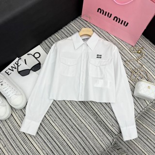 ❤️❤️【พร้อมส่ง】❤️❤️Miumi* ใหม่ เสื้อเชิ้ตแขนยาว คอปก สําหรับผู้หญิง 2023