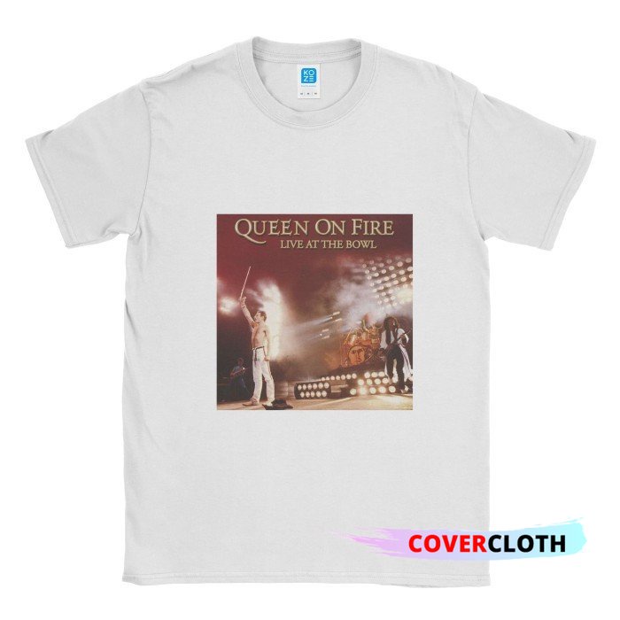 คอกลม เสื้อยืด พิมพ์ลาย Queen On Fire Band