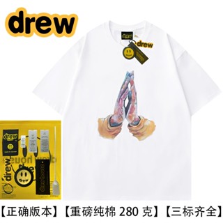 Drew เสื้อยืดแขนสั้น ผ้าฝ้าย ทรงหลวม ลายหน้ายิ้ม สไตล์อเมริกัน สตรีท เหมาะกับฤดูร้อน สําหรับผู้ชาย และผู้หญิง