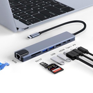 8in1 ฮับ USB C เป็น RJ45 LAN PD ชาร์จ USB 3.0 2.0 HDMI 4K SD TF สําหรับแล็ปท็อป โทรศัพท์มือถือ แท็บเล็ต