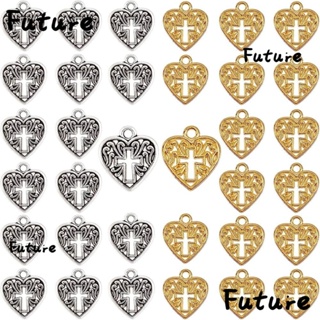 Future จี้ไม้กางเขน โลหะผสมเงิน รูปหัวใจ สีทอง สําหรับตกแต่งงานแต่งงาน เครื่องประดับ รูปหัวใจ แบบกลวง