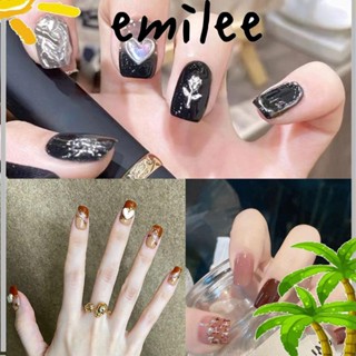 Emilee 24 ชิ้น เล็บปลอม ที่ถอดออกได้ เล็บปลอม บัลเล่ต์ สีน้ําตาล หัวใจ ดอกไม้ สีดํา ดอกกุหลาบ สี่เหลี่ยม