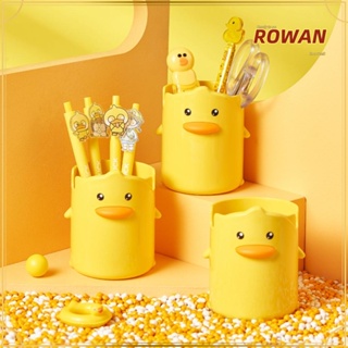 Rowans กล่องใส่ปากกา แปรงสีฟัน ลายการ์ตูนเป็ดน้อย สีเหลือง สร้างสรรค์ สําหรับห้องน้ํา