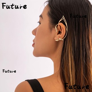 Future ต่างหูแบบหนีบ สีเงิน สีทอง สไตล์พังก์ แฟรี่ สําหรับผู้หญิง