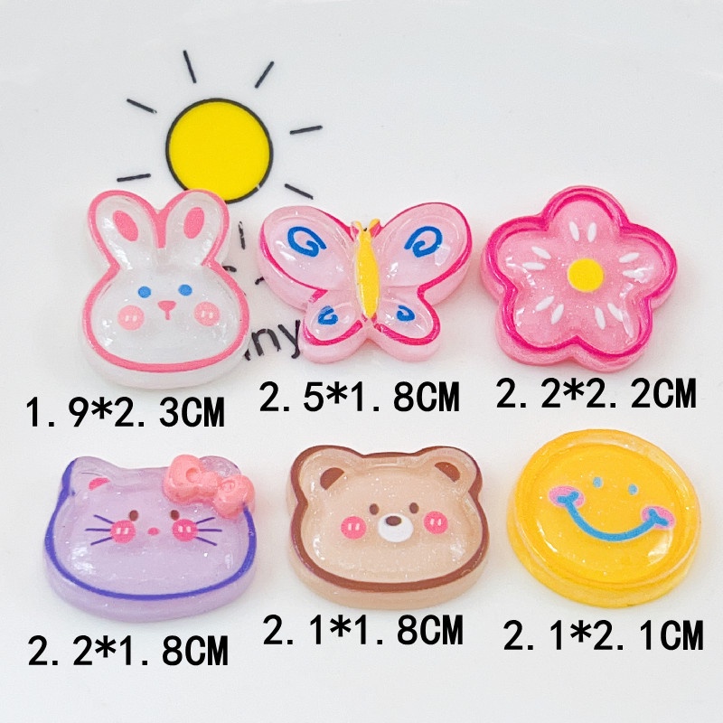 [2 #] Jibbitz Crocs กิ๊บติดผมเรซิ่น รูปผีเสื้อ ดอกไม้ หมีน้อย กระต่าย แมว แวววาว อุปกรณ์เสริม สําหรับรองเท้า QP - รูปที่ 5