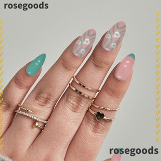 Rosegoods1 เล็บปลอม ลายดอกไม้ สีเทา ถอดออกได้ สําหรับผู้หญิง