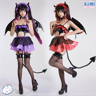 ชุดคอสเพลย์ ชุดกระโปรงสั้น ลายการ์ตูนอนิเมะ Fm DATE A LIVE cos Tokisaki Kurumi สีแดง สีดํา สีม่วง สําหรับเด็กผู้หญิง