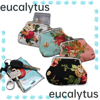 Eucalytus1 กระเป๋าสตางค์ กระเป๋าคลัทช์ ผ้าแคนวาส ลายดอกไม้ สําหรับใส่เหรียญ หูฟัง ลิปสติก