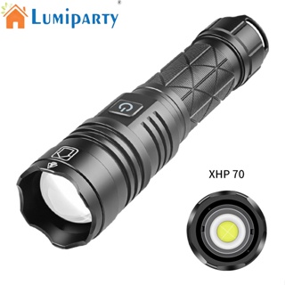 Lumiparty Xhp70 ไฟฉายฉุกเฉิน Led 1500 Lumens Zoom ชาร์จพลังงานสูง สําหรับตั้งแคมป์กลางแจ้ง