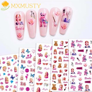 Mxmusty สติกเกอร์ติดเล็บ ลายการ์ตูนบาร์บี้ หัวใจน่ารัก DIY สําหรับตกแต่งเล็บ