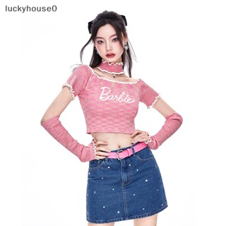 Luckyhouse0^^ เสื้อครอปท็อป เปิดไหล่ข้างเดียว ผ้าถัก เซ็กซี่ สีชมพู สําหรับผู้หญิง