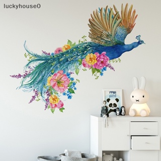 Luckyhouse0^^ สติกเกอร์ติดผนัง ลายดอกไม้ นกยูง สีเขียว สไตล์จีน สําหรับตกแต่งบ้าน