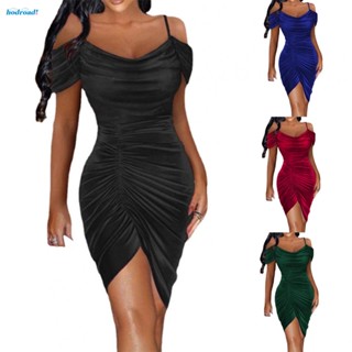 【HODRD】Royal Blue Cold Shoulder Velvet Bodycon Party Dress for Womens Cocktail Parties【Fashion】