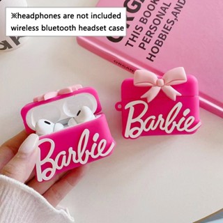 เคสหูฟังบลูทูธไร้สาย ซิลิโคน ลายการ์ตูนบาร์บี้ โบว์สีแดง สําหรับ Airpods 1 2nd 3 Pro Pro2 Airpodspro Generation