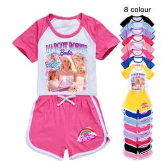 ชุดกีฬา เสื้อยืด กางเกงขาสั้น ลาย Barbie the movie Barbie 100-170 สําหรับเด็กผู้ชาย ผู้หญิง AA62