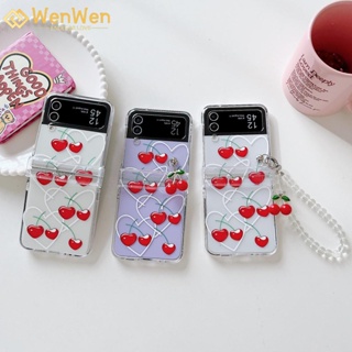 Wenwen เคสโทรศัพท์มือถือ ลายเชอร์รี่ สามชิ้น แฟชั่น สําหรับ Samsung Z Flip4 Z Flip3