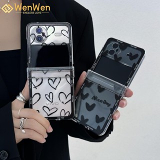 Wenwen เคสโทรศัพท์มือถือ แบบฝาพับ ลายหัวใจ สีดํา แฟชั่น สําหรับ vivo X Flip สามชิ้น