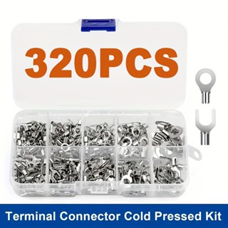 320pcs U Type Brass Electric Wire Connectors - Multi Size Crimp Wire Accessories for Distribution &amp; Electrical Boxes