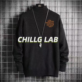 CHILLG LAB เสื้อสเวตเตอร์คอเต่าครึ่งตัวของผู้ชายฤดูใบไม้ร่วงและฤดูหนาวเยาวชนถักเสื้อกันหนาวแคชเมียร์เพื่อให้อบอุ่น