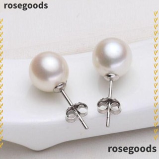 Rosegoods1 ต่างหูสตั๊ด ประดับมุก สีเงิน คุณภาพสูง เครื่องประดับแฟชั่น สําหรับผู้หญิง 2 ชิ้น