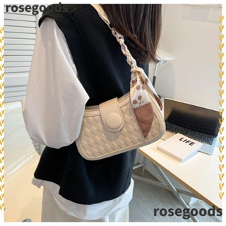 Rosegoods1 กระเป๋าสะพายไหล่ กระเป๋าถือ หนัง PU ทรงคลัทช์ ขนาดเล็ก ลายสก๊อต สีพื้น สไตล์วินเทจ สําหรับสตรี