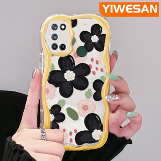 เคสโทรศัพท์มือถือแบบนิ่ม ใส ลายภาพวาดสีน้ํามัน รูปคลื่น ดอกไม้ สีดํา สําหรับ Realme 7 Pro 7i C17 Narzo 20 Pro