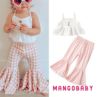 Mgg-0-24m ชุดเสื้อแขนกุด กางเกงขายาว ลายสก็อต สีชมพู แฟชั่น สําหรับเด็กผู้หญิง