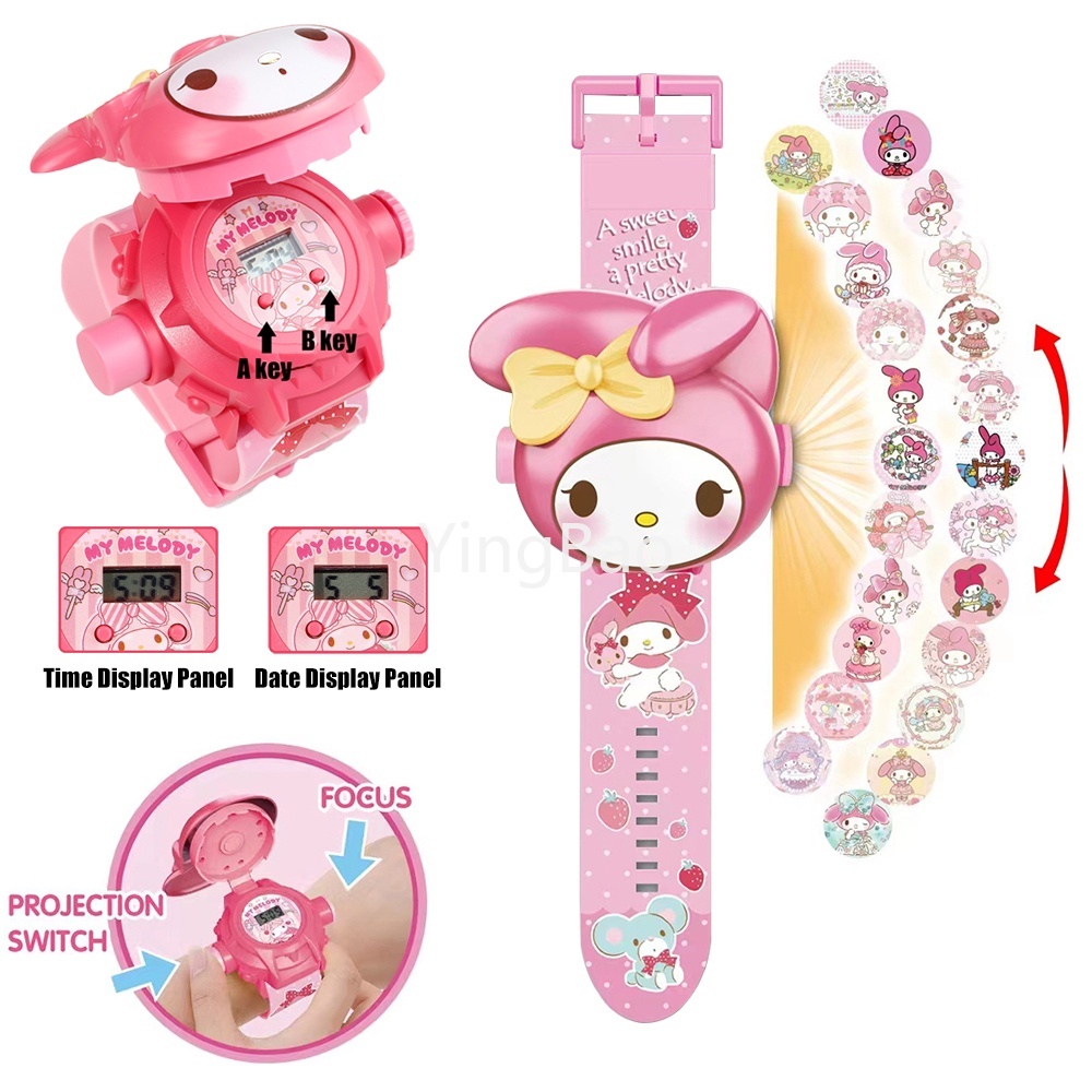 Cinnamoroll Kuromi 3D นาฬิกาโปรเจคเตอร์ Sanrio Melody Kitty ของเล่น ไม่มีกล่อง นาฬิกาพลิกยอดนิยม Kawaii ของขวัญเด็กผู้หญิง