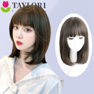 Taylor1 วิกผมบ๊อบสั้น ตรง สั้น ธรรมชาติ สีดํา สีน้ําตาลอ่อน ที่มองไม่เห็น ทนความร้อน ไฟเบอร์ต่อผม ผู้หญิง