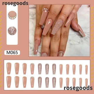 Rosegoods1 เล็บปลอม คริสตัล สีชมพู สําหรับตกแต่งเล็บ DIY 24 ชิ้น