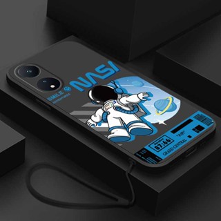 [ฟรีสายคล้อง] Oppo A38 A58 4G 2023 ยิ้ม นักบินอวกาศ สี่เหลี่ยม เคสโทรศัพท์ ซิลิโคนเหลว นิ่ม เคส nasa