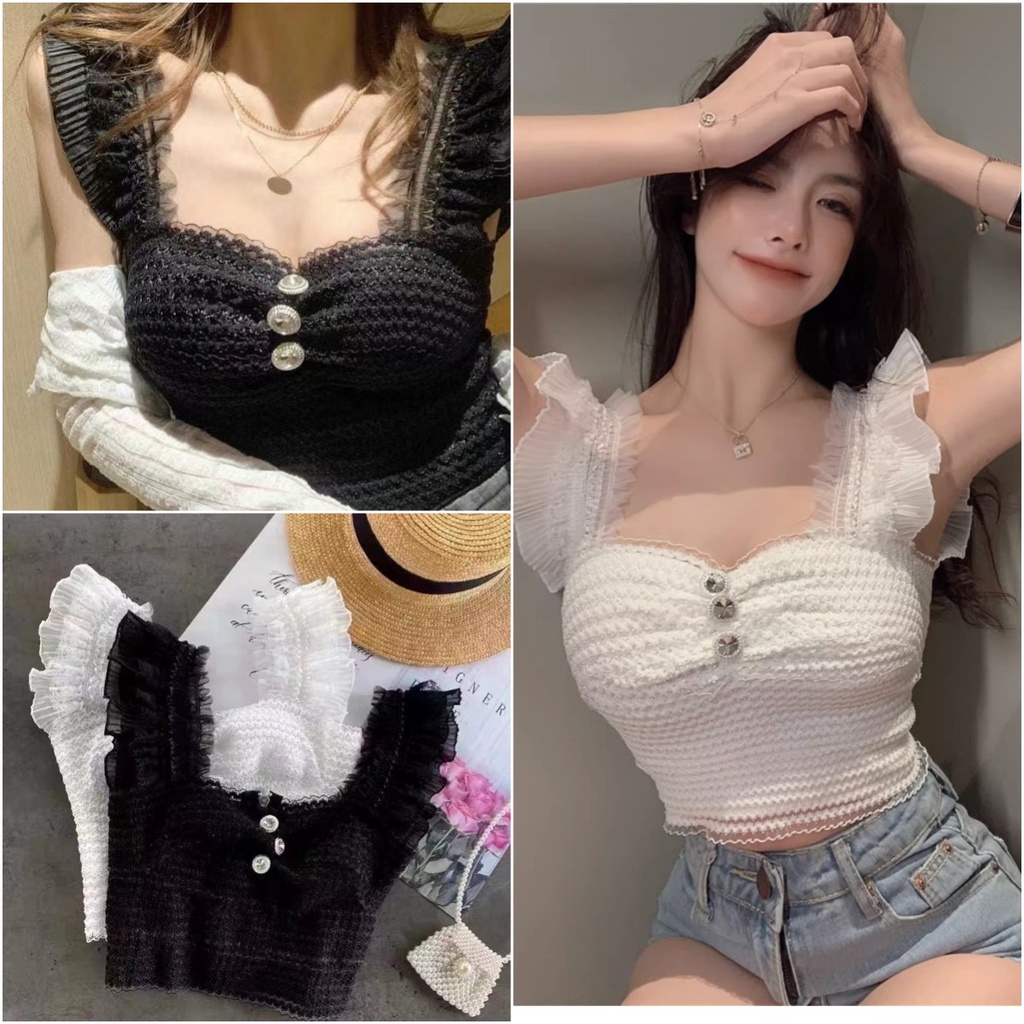 พร้อมส่ง เสื้อแขนกุดผ้าชีฟอง แต่งแขน ผ้าไม่คัน สุดเซ๊กซี่ แอบหวาน
