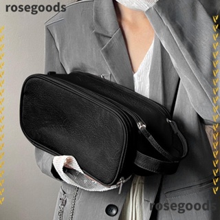 Rosegoods1 กระเป๋าเดินทาง กระเป๋าเครื่องสําอาง หนัง มีซิปคู่ ความจุขนาดใหญ่ แบบพกพา ทนทาน