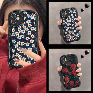 เคส iPhone 14 13 12 11 Pro Max X XR XS Max 8 7 6 6S Plus SE 2020 iPhone14 iPhone13 iPhone11 iPhone12 3D relief frame Flowers Soft Black Case