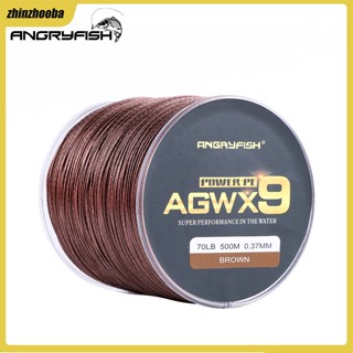 Fs ANGRYFISH Diominate X9 สายเอ็นตกปลา PE แบบถัก 500 ม. 547 หลา 15LB-100LB สีน้ําตาล 9 เส้น