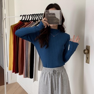 ~~ Core-spun เสื้อกันหนาว ผ้าถัก คอสูง แบบสวมหัว ลายทาง ไม่ซ้ําใคร
