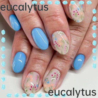 Eucalytus1 เล็บปลอม ทรงวงรี ยาว ลายดอกไม้ ผีเสื้อ สีม่วง ถอดออกได้ สไตล์ฝรั่งเศส สําหรับร้านเสริมสวย