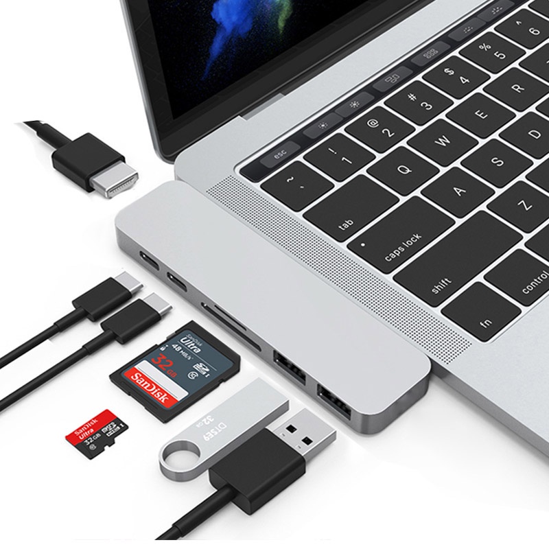 USB 3.1 Type-C Hub ไปยังอะแดปเตอร์ที่รองรับ HDMI 4K Thunderbolt 3 USB C Hub พร้อม Usb3.0 TF SD Reade